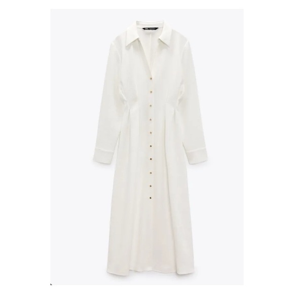 ZARA Ivory Gold Detail Long Sleeve Tailored Midi Shirt Dress XL Blogger Favorite - Picture 6 of 8